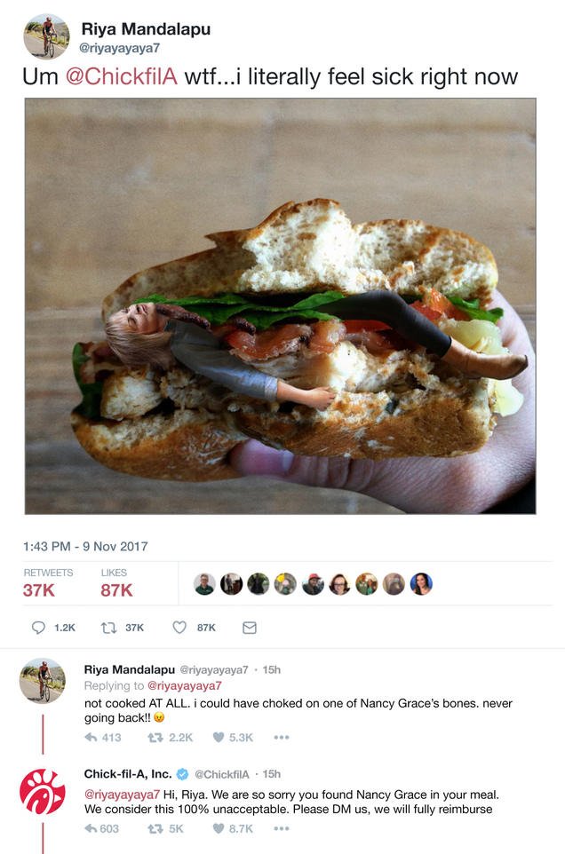 Illustration for article titled Utterly Nauseating: Chick-Fil-A Is Getting Slammed On Twitter After One Customer Found An Uncooked Nancy Grace In Their Spicy Chicken Sandwich
